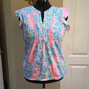 Lilly Pulitzer Pink and Blue Floral Blouse